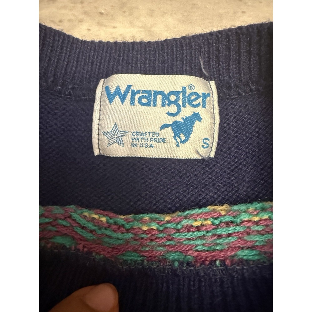 Wrangler Knit Sweater Vest Size S Acrylic Crew Neck Multicolor 80s 90s Vintage - Picture 3 of 6